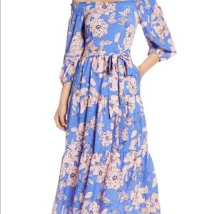 Eliza J Floral Off the Shoulder Midi Dress